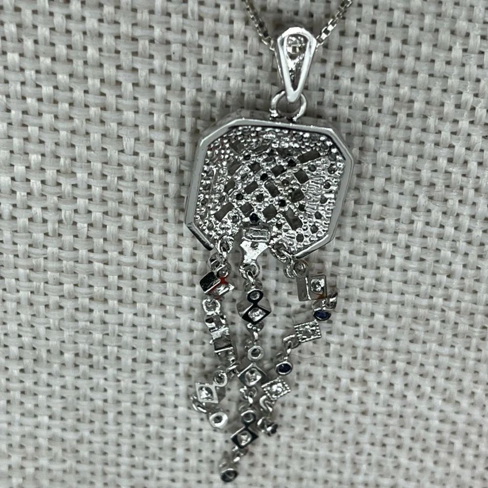 Technibond Platinum Sterling Silver & Blue Sapphire CZ Pendant Necklace